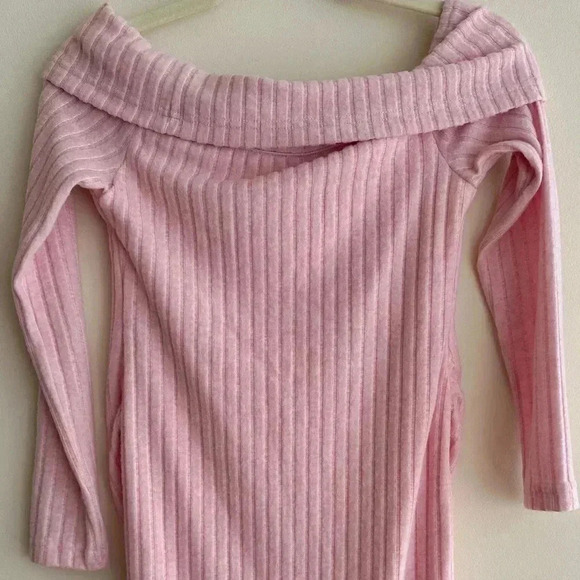 Shein Maternity Cotton Candy Pink Fuzzy Ribbed Off the Shoulder Midi Dress,Small - Picture 12 of 16